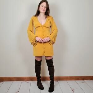 Ruby Sees Balloon Sleeve Dress Mustard Yellow Small